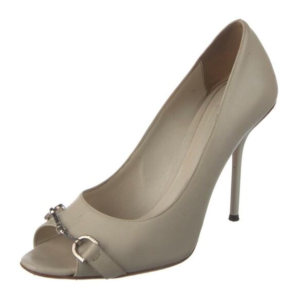 Authentic Gucci Beige D’Orsay Stiletto Heel Leather Shoe Sz 8.5 Italy - Picture 1 of 5